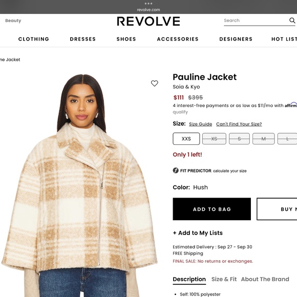 Sonia & Kyo Pauline Plaid Jacket with Knit Sleeves Cream SZ L - Picture 15 of 15